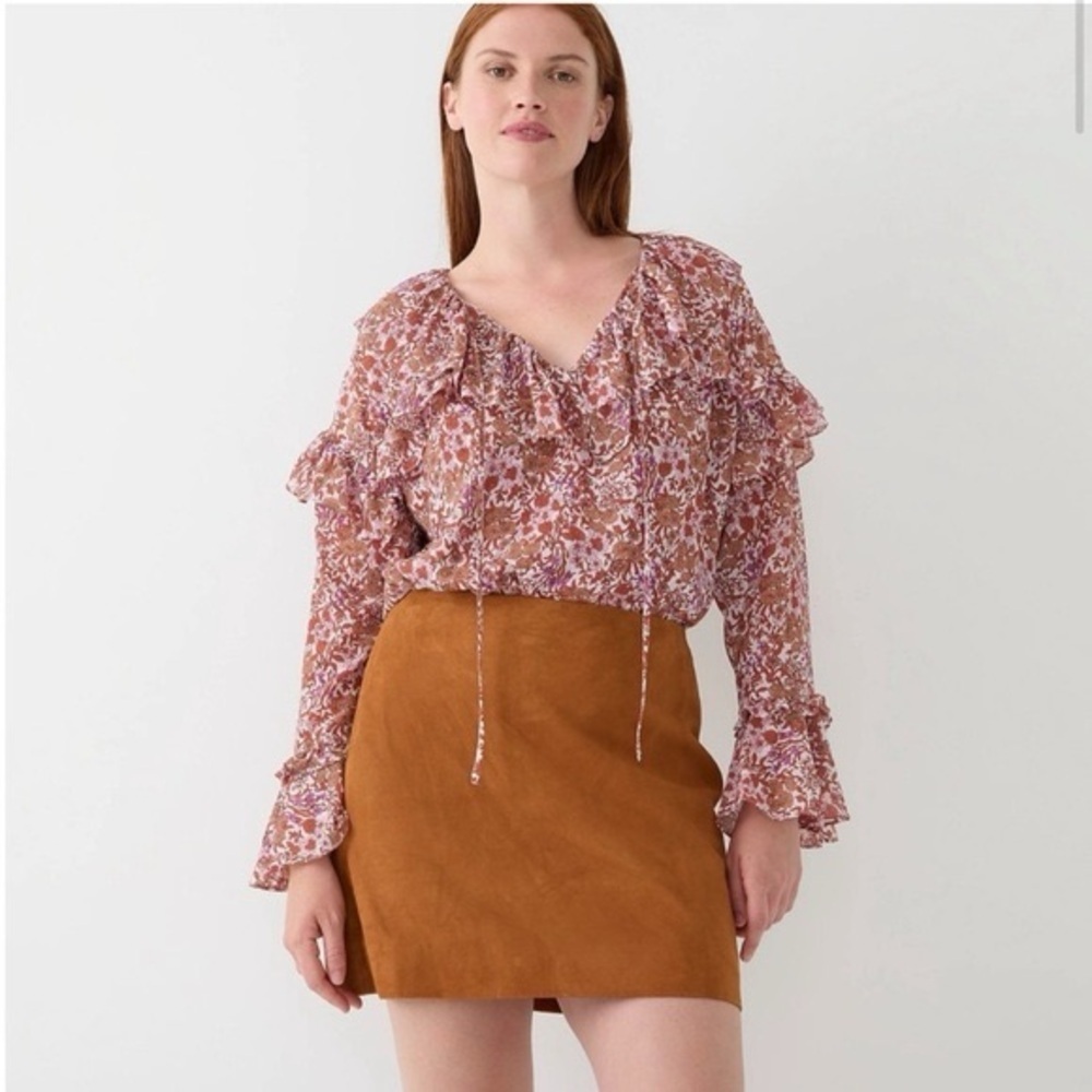 NWT J. Crew Floral Ruffle Floral Blouse Pink